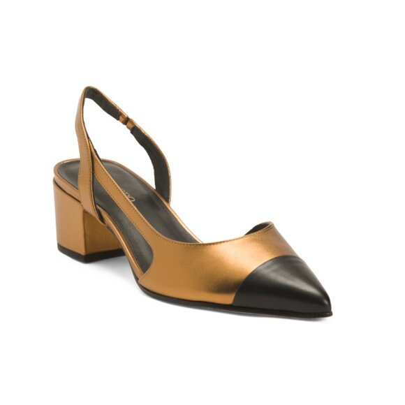 BERNARDO Black/bronze Leather Monroe Slingback Heels